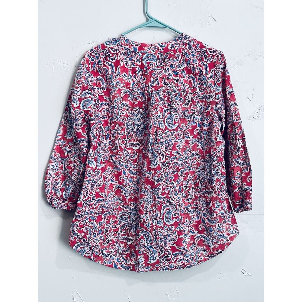 NWT Jones New York Pink Printed V Neck Blouse Size Medium M Elastic Cuff 3/4 Sl - Picture 7 of 9
